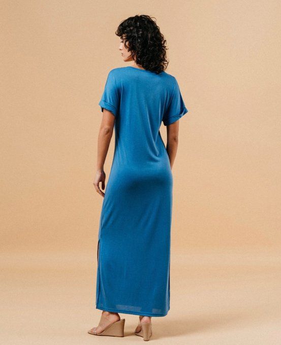 ROBE LONGUE COL V MARGAUX - BLEU