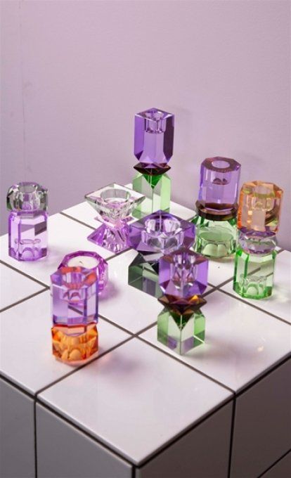 BOUGEOIR EN CRISTAL - MINT/VIOLET 