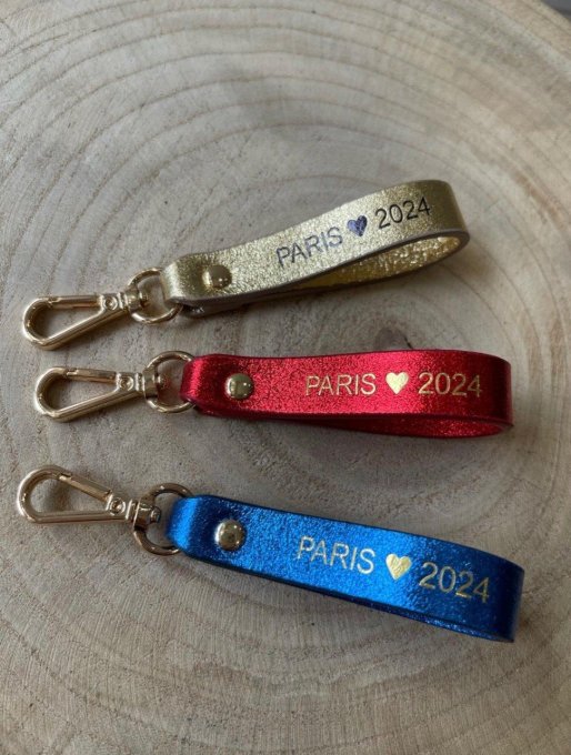 PORTE-CLÉS CUIR « PARIS 2024 » BLEU ROI BRILLANT