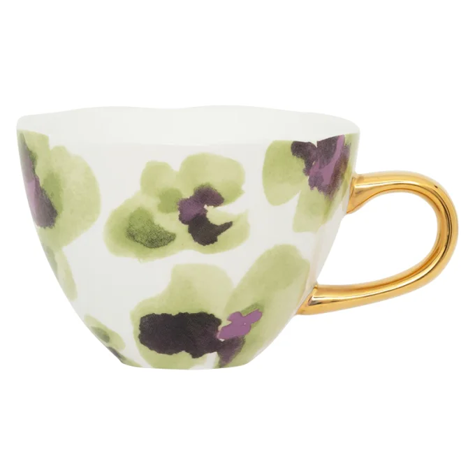 MORNING TASSE FORMAT THÉ FLEURS VERT AMANDE/VIOLINE - MOTIF FLEURI VERT ET LILA