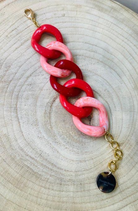 BRACELET MAILLONS CORAIL ROUGE MARBRÉ - FRANCINE BRAMLI