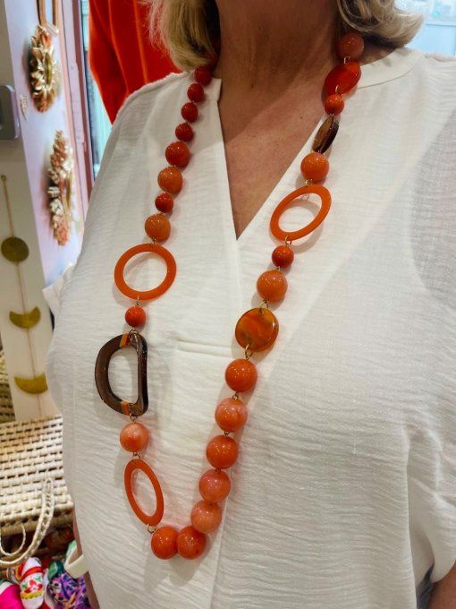 COLLIER PIÈCE UNIQUE ORANGÉS ET PERLES - FRANCINE BRAMLI