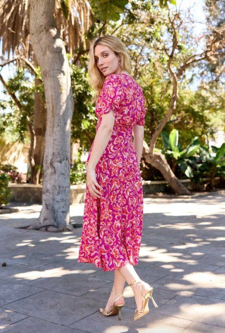 ROBE MIDI FLORALE COL V ROZANA - ROSE