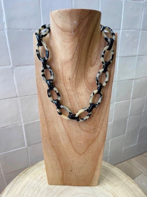 COLLIER MAILLE ÉCAILLE TOKYO NOIR ET BLANC ACÉTATE - FRANCINE BRAMLI