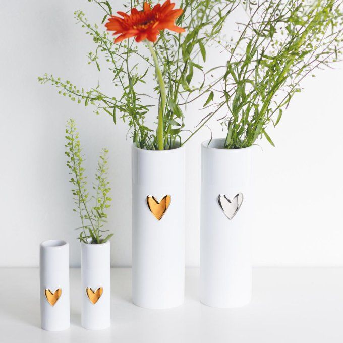 SET DE 2 MINI VASES COEUR OR EN PORCELAINE