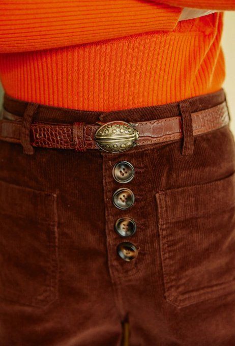 CEINTURE CUIR CROCO COCCINELLE - MARRON