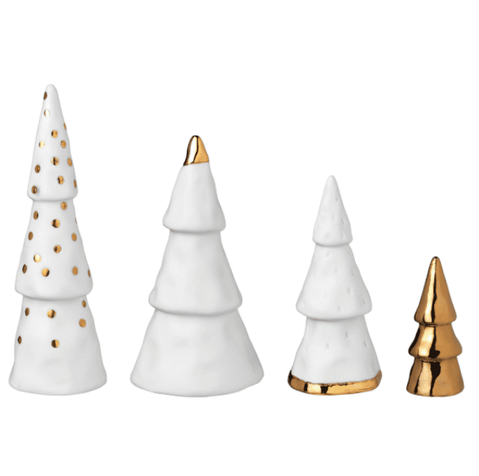 SET DE SAPINS EN PORCELAINE OR