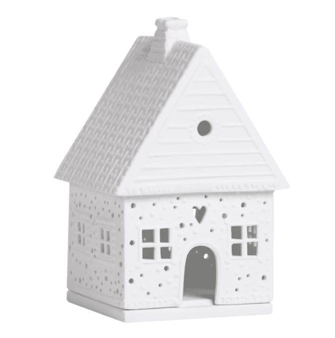 PETITE MAISON LUMINEUSE COEUR ET POIS EN PORCELAINE 