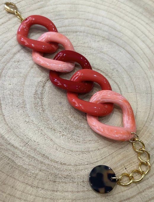 BRACELET MAILLONS ROUGE, CORAIL ET CORAIL MARBRÉ - FRANCINE BRAMLI