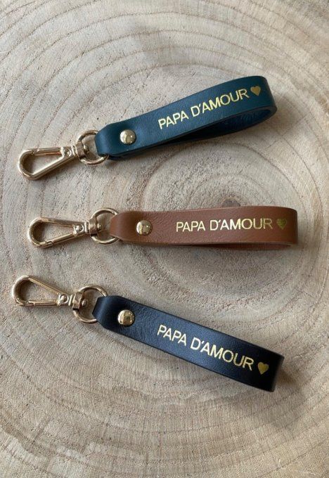 PORTE-CLÉS CUIR « PAPA D’AMOUR » BLEU CANARD