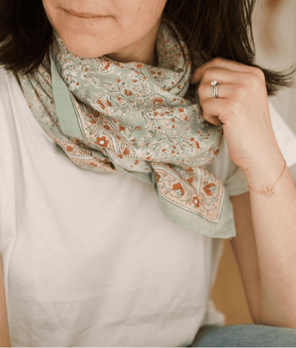 GRAND FOULARD FLEURI - SARIKA MATCHA