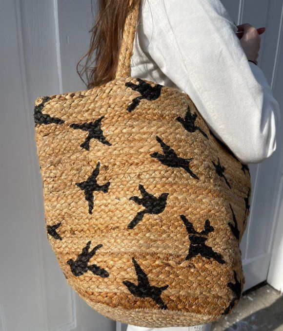 SAC PANIER JUTE OISEAUX 