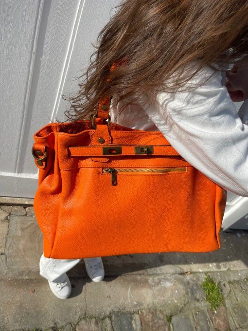 SAC CUIR GRAINÉ ROMY ORANGE XL