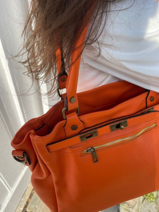 SAC CUIR GRAINÉ ROMY ORANGE XL