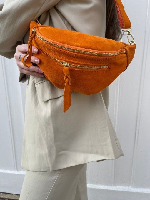 SAC BANANE CUIR EFFET DAIM LIAM ORANGE