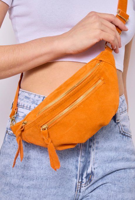 SAC BANANE CUIR EFFET DAIM LIAM ORANGE