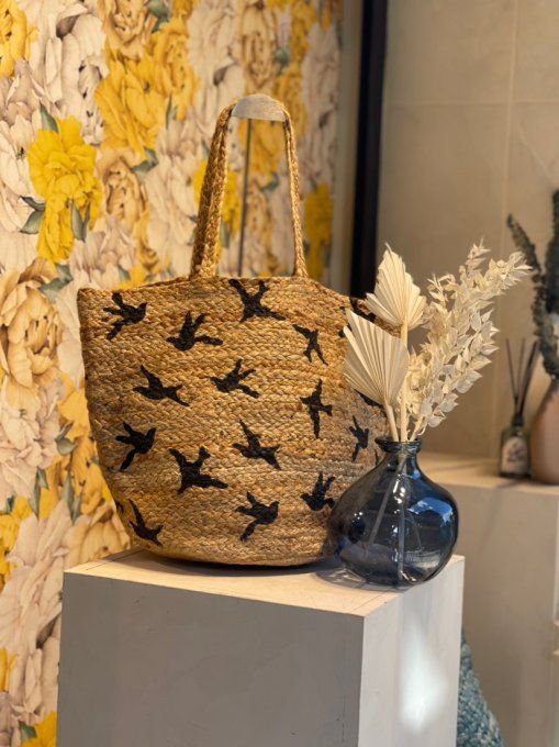 SAC PANIER JUTE OISEAUX 