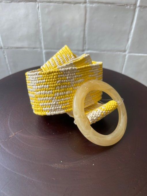 CEINTURE RAPHIA TRESSÉ ÉLASTIQUE - JAUNE