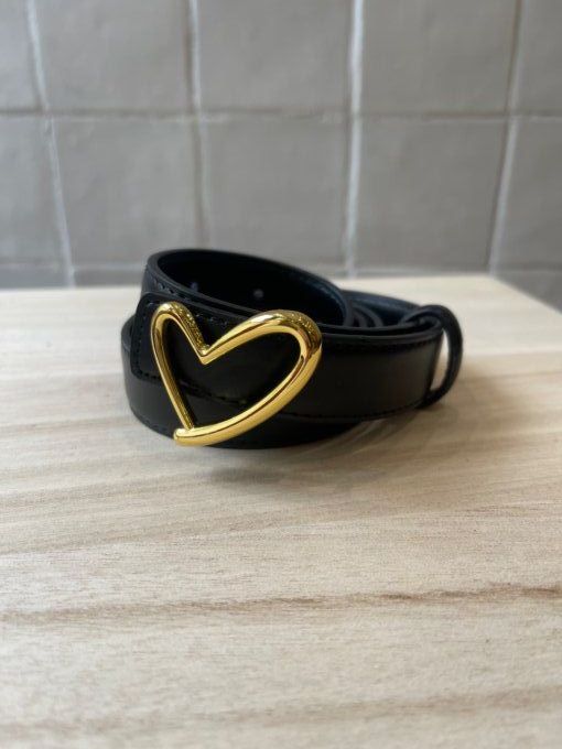 CEINTURE CUIR COEUR ELMAS - NOIR