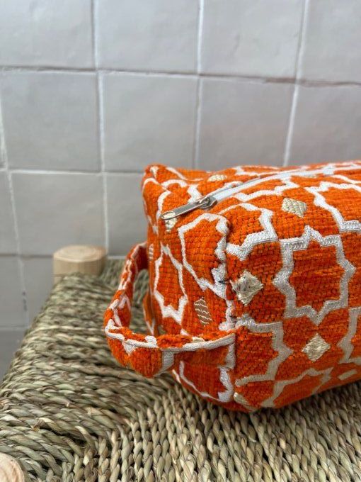 VANITY - TROUSSE DE TOILETTES EN VELOURS BRODÉ - ORANGE