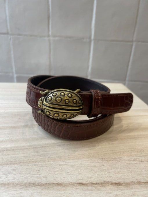 CEINTURE CUIR CROCO COCCINELLE - MARRON