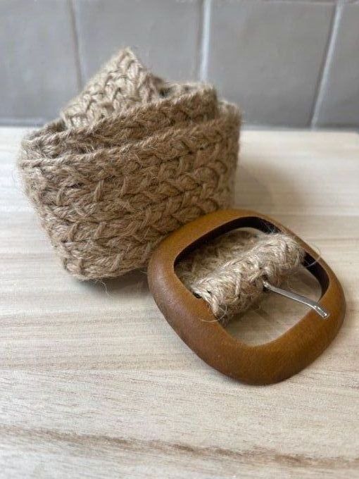 CEINTURE TRESSÉE JUTE ET BOUCLE  BOIS - BEIGE